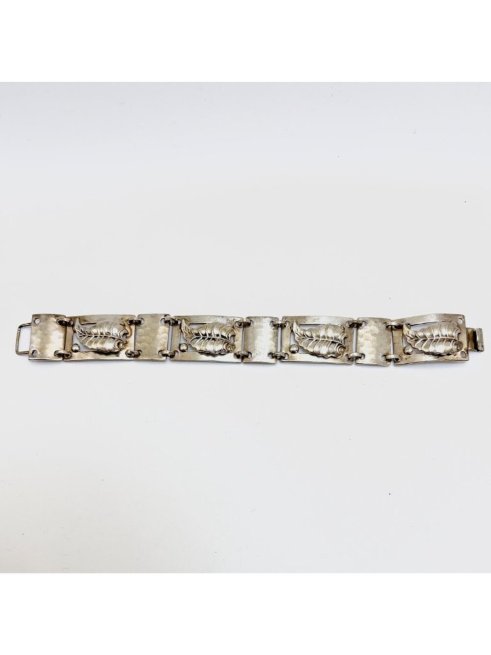 Leaf Design Large Link Bracelet Sterling Silver 925 Size 7.25" Length - Picture 6 of 10